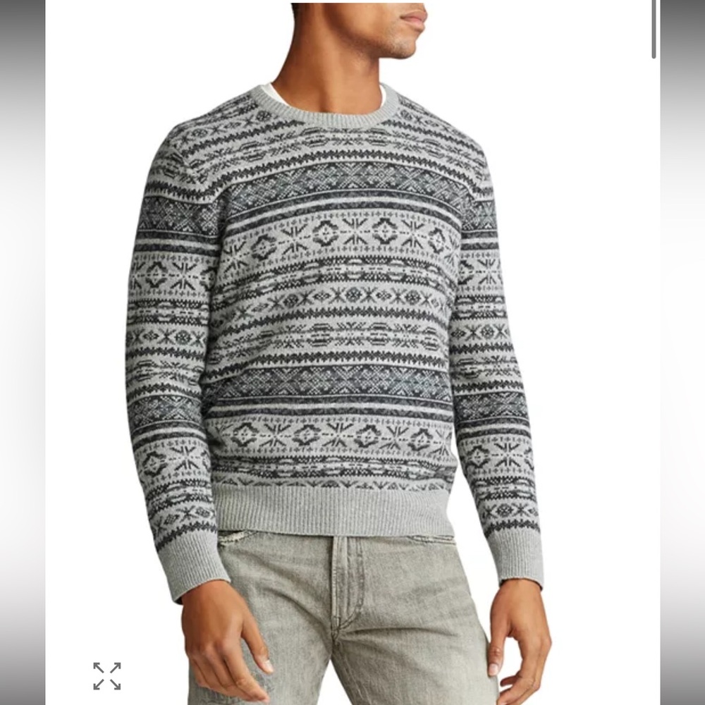 Polo Ralph Lauren Men's Fair Isle Gray Cotton/Cashmere Sweater Size XL